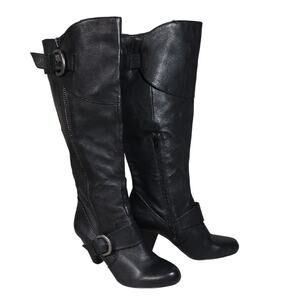 Arturo Chiang Black Leather Tall Harness Boots Womens Size 10
